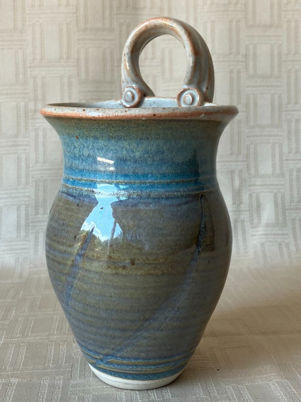 Studio Pottery Wall Pocket Vase / Herb Cuttings Pot; Lorraine Dilmore Stoneware